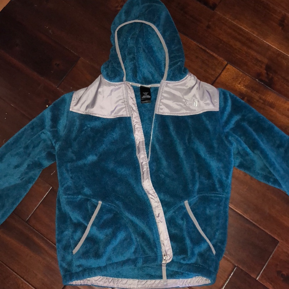 North face blue zip up jacket